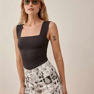 Reformation Clarke Knit - Black Square Neck Tank Top M